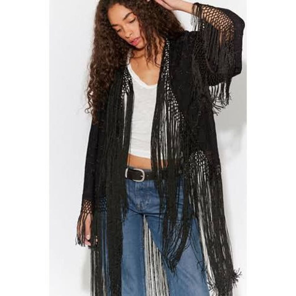 Free People London Nights Piano Duster Fringe Kimono Size OS
